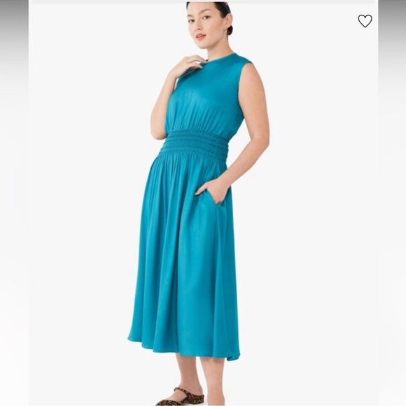 KATE SPADE Silk-blend Twill Smocked-waist Dress In Dark dress size small NWT - Picture 3 of 16